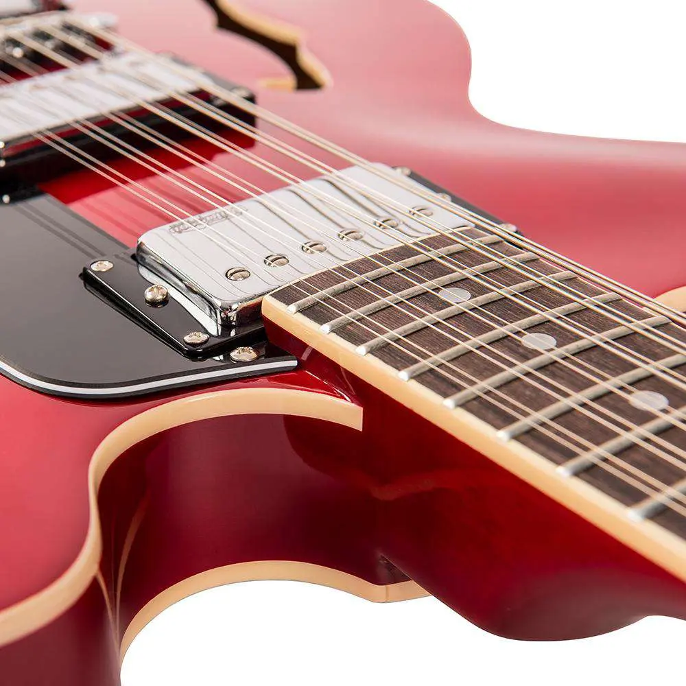 Vintage VSA500 ReIssued 12-String Semi Acoustic Guitar ~ Cherry Red - Image 22