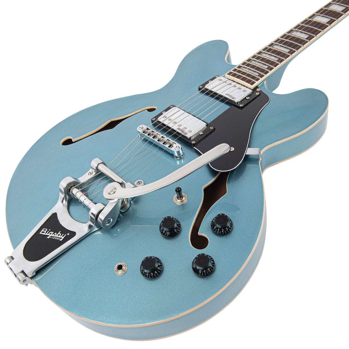 Vintage VSA500B ReIssued Semi Acoustic Guitar w/Bigsby ~ Gun Hill Blue - Image 19